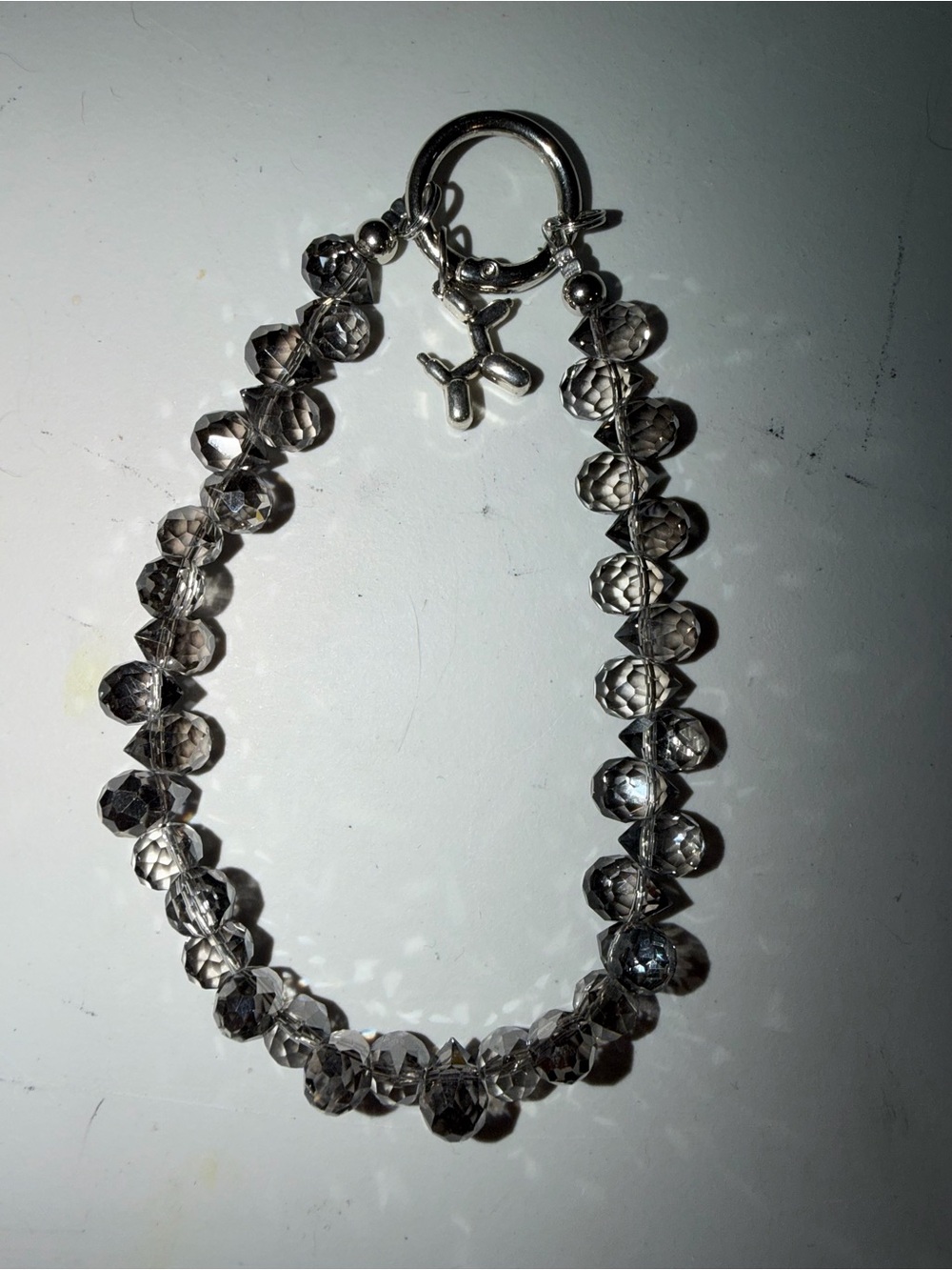 Light Gray Beaded keychain- Clear